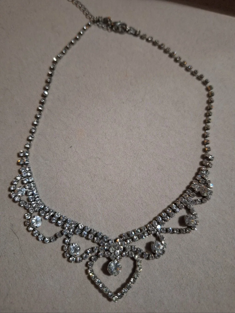 Silver-Tone Crystal Heart Necklace - Elegant Women's Jewelry Choker